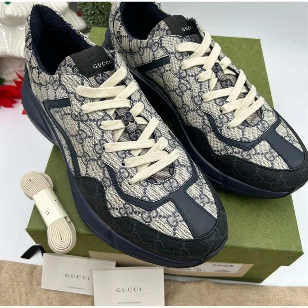 Gucci men's Rython GG Supreme monogram trainers size 12.5 made in Italy